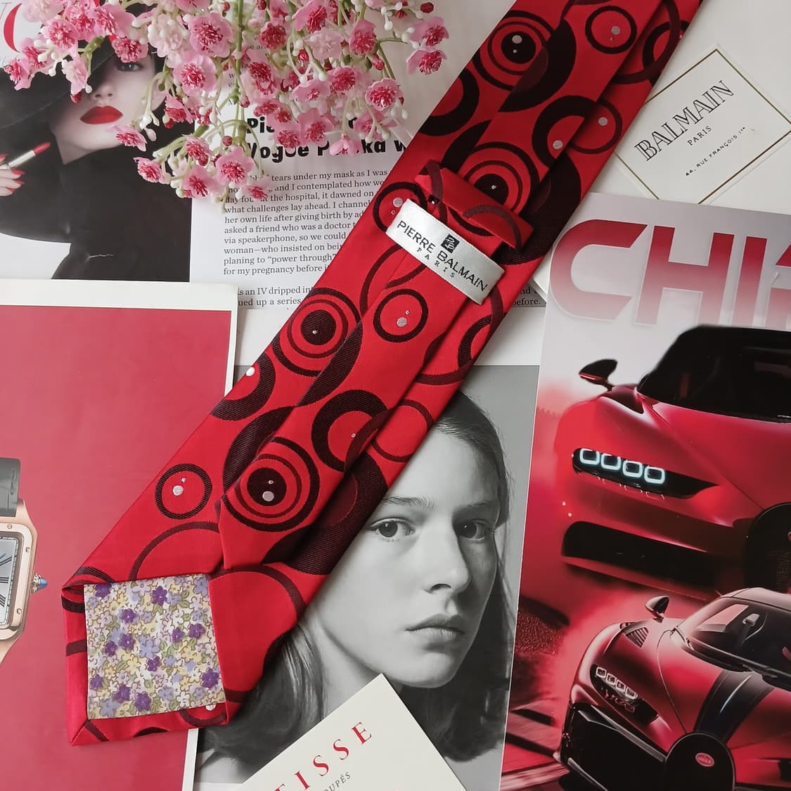 발망 실크 레드 서클 패턴 넥타이 8.7cm A+등급 A19345
 상품이미지5