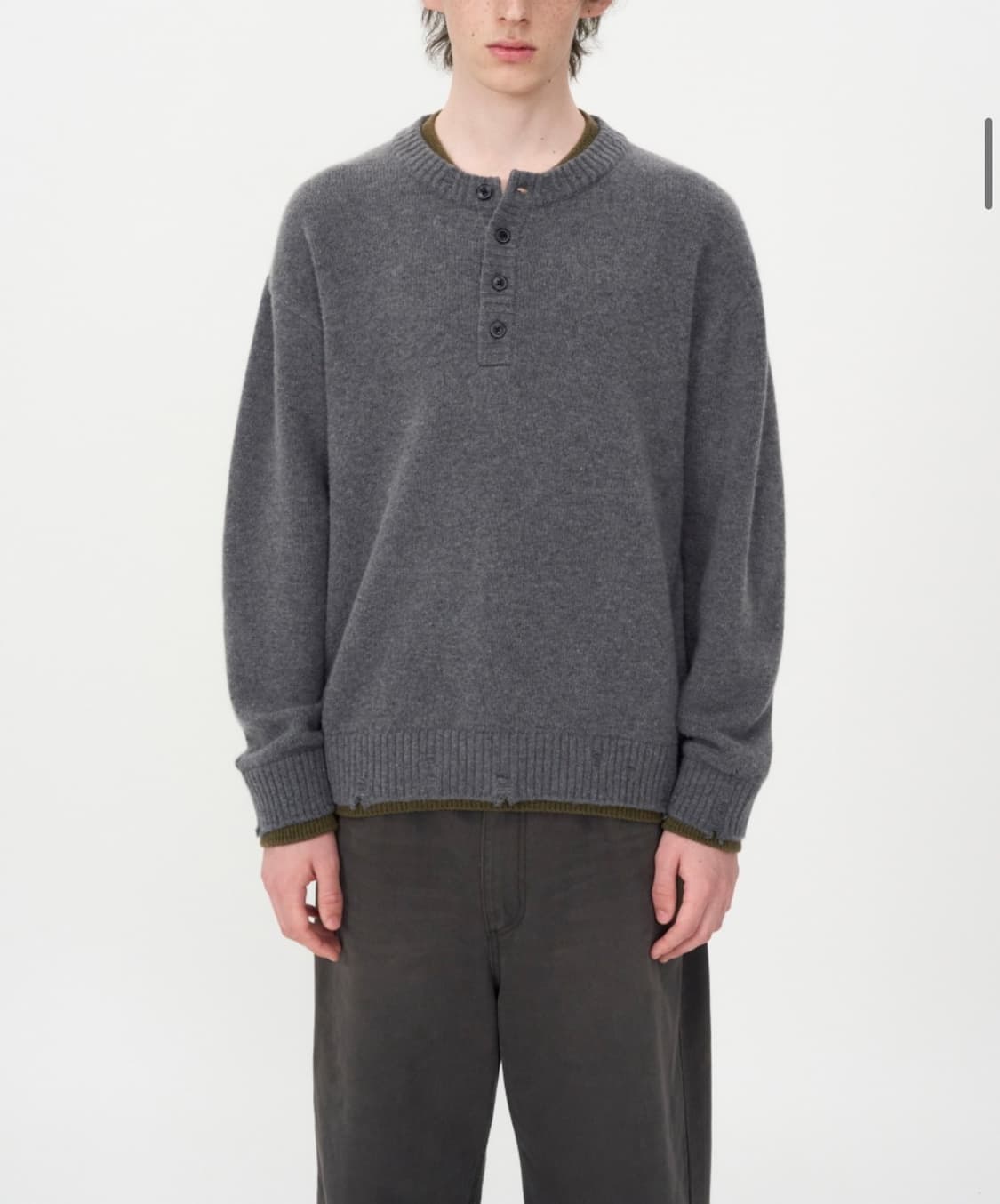 인사일런스 더블 레이어드 헨리넥 니트 GREY L사이즈 상품이미지2