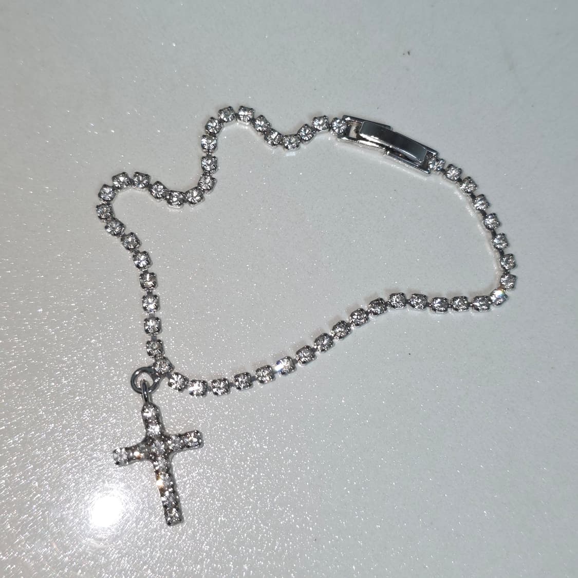 빈티지)십자가 모티브 오네갸루 y2k 큐빅 체인 팔찌 상품이미지2