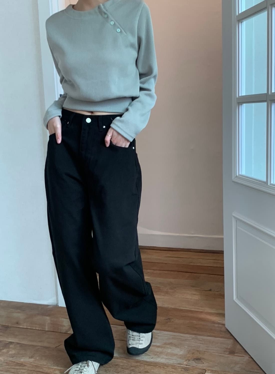 릿킴 블랙업 롱 와이드 데님팬츠 (M)(블랙) 상품이미지4