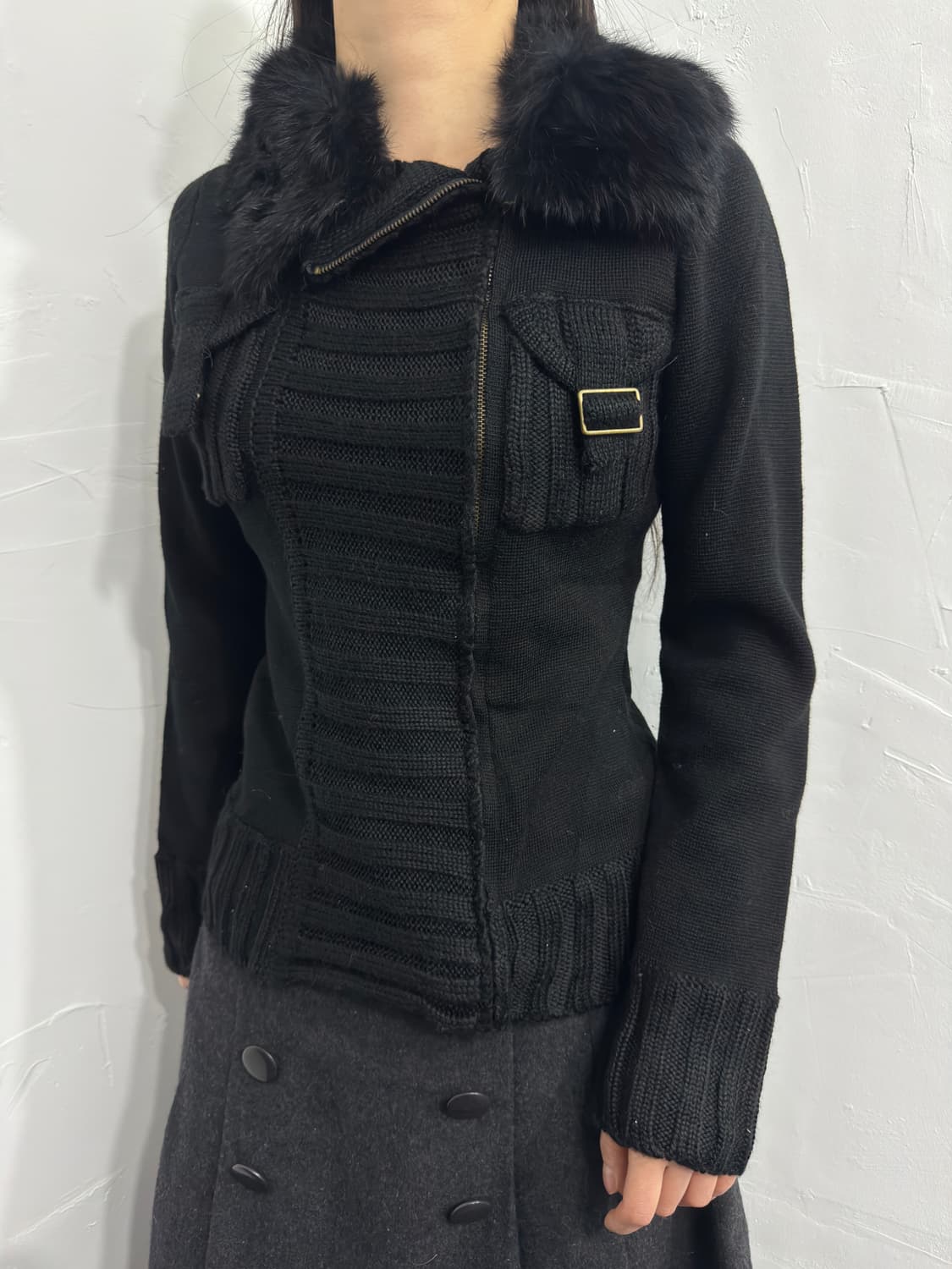 fur detail pocket knit zipup 상품이미지1