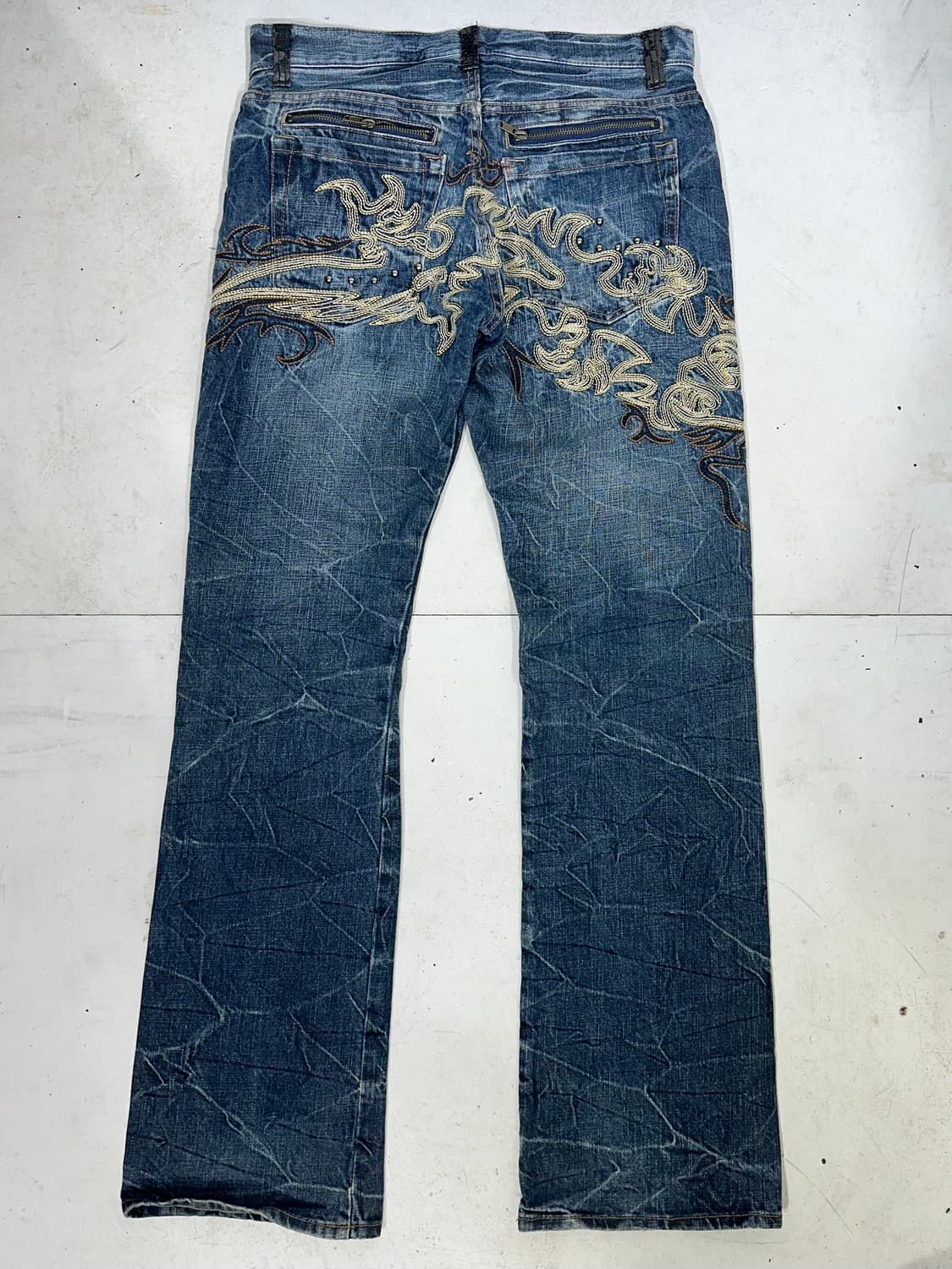 일본 빈티지 중청 자수 디테일 와이드 데님 팬츠 힙합 새깅 청바지  상품이미지6