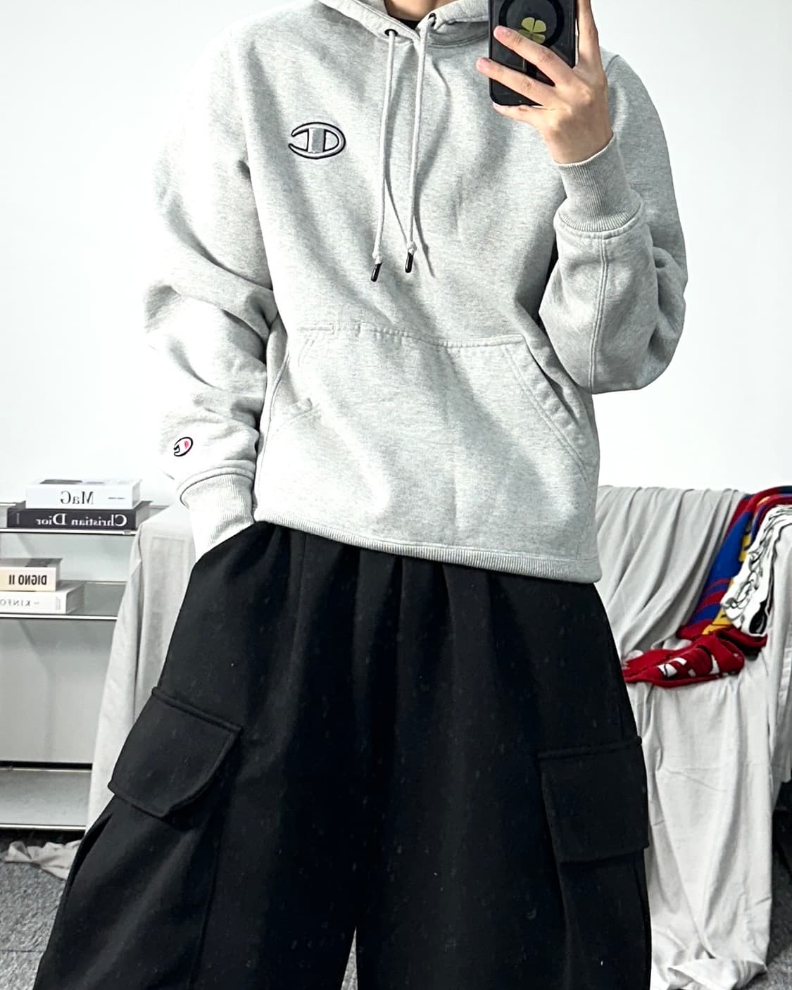 챔피온 그레이 슈퍼플리스 빅로고 후드티 M 상품이미지3