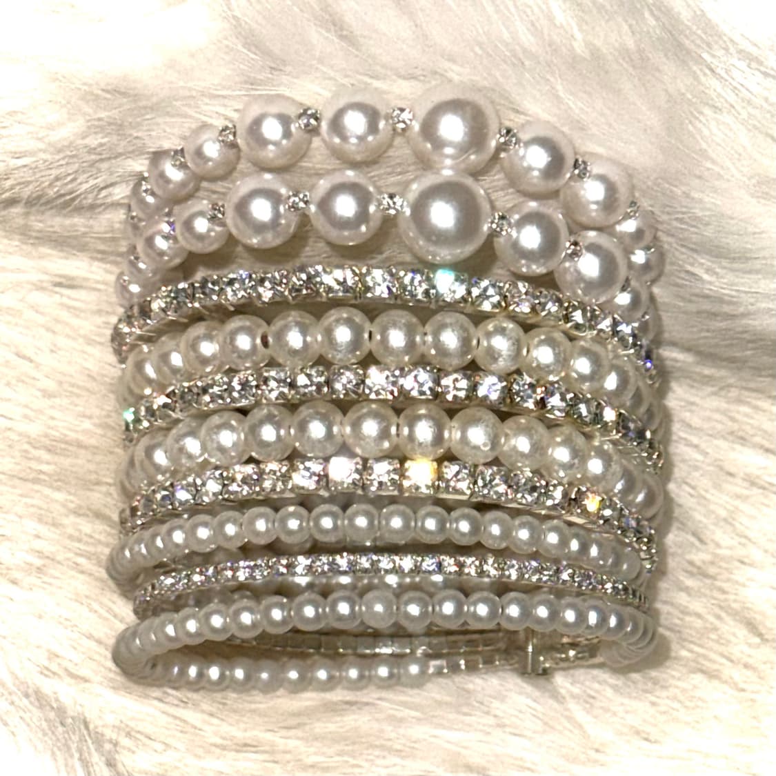 페어리 갸루 진주 큐빅 뱅글 팔찌 세트 상품이미지2