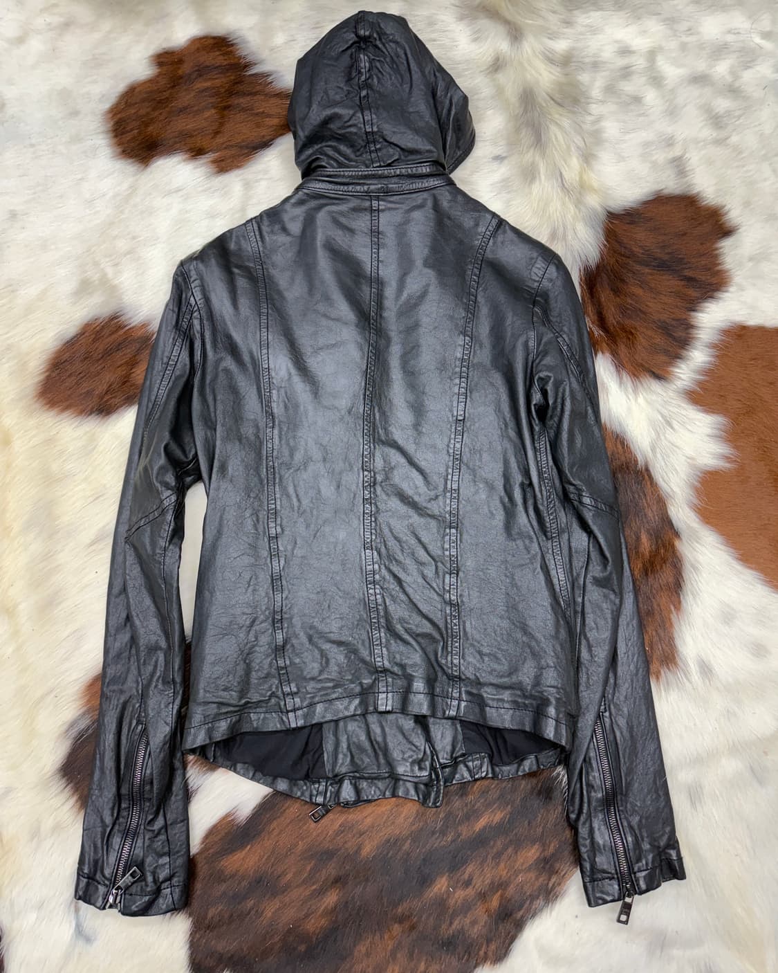 조르지오 브라토 램레더 후드 사선 바이커 자켓 상품이미지2