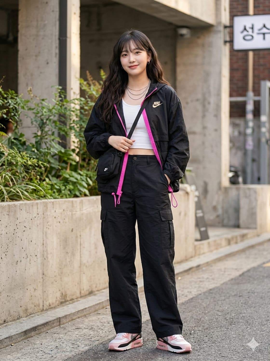 나이키 우먼스 우븐 후드 바람막이 블랙/핑크 상품이미지1