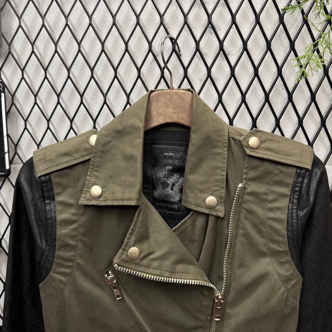 00s 디젤 램스킨 코튼 레더 자켓 전면 집업 포켓 포인트 블랙 카키 상품이미지3