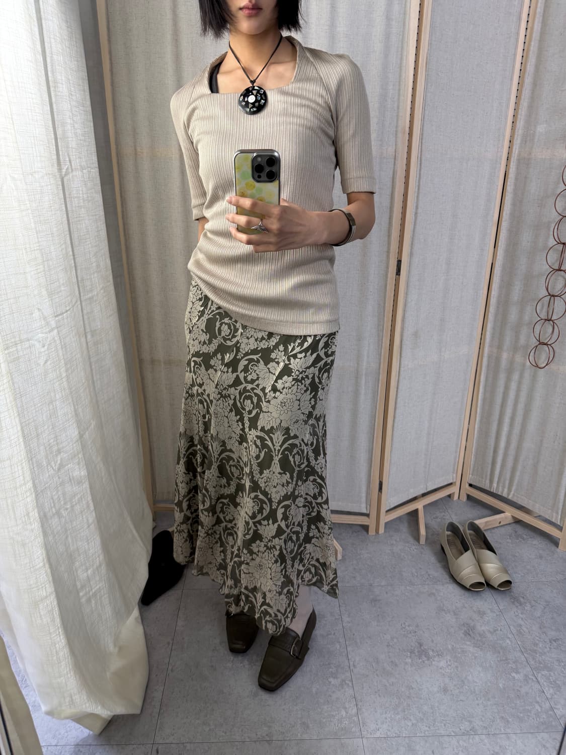 LA-BREA 스퀘어넥 골지 니트 반팔탑 상품이미지3