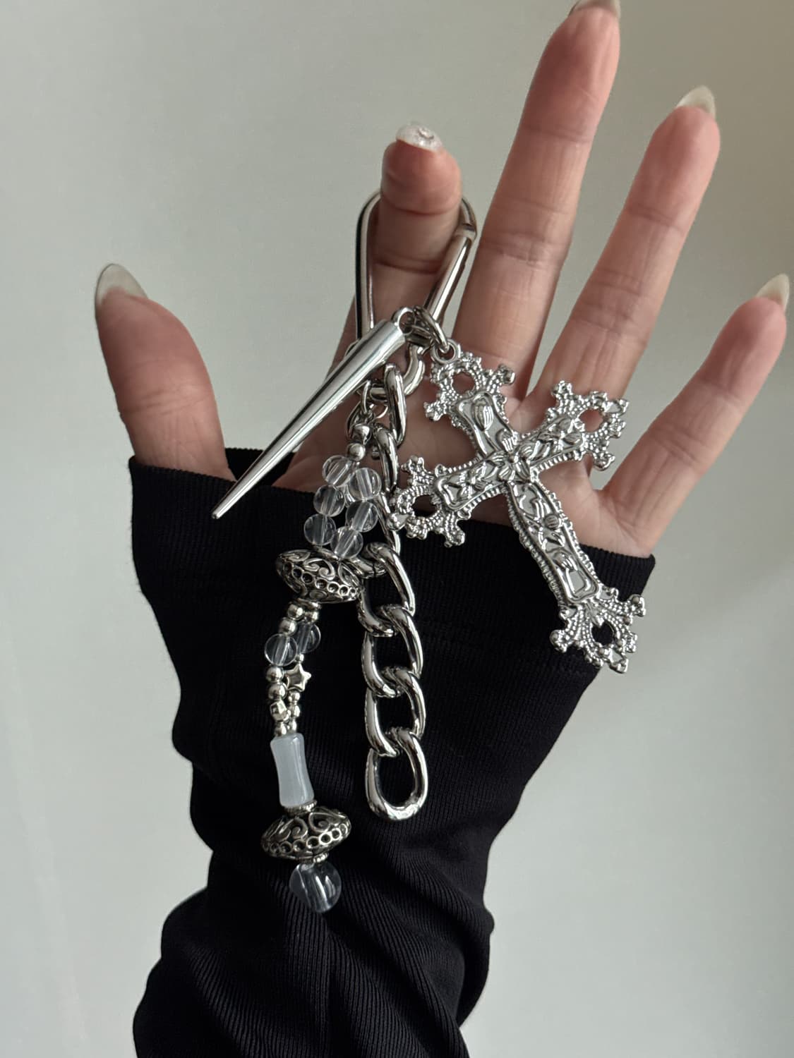 페이어리 클리어볼 오리엔탈 십자가 스터드 키링 상품이미지1