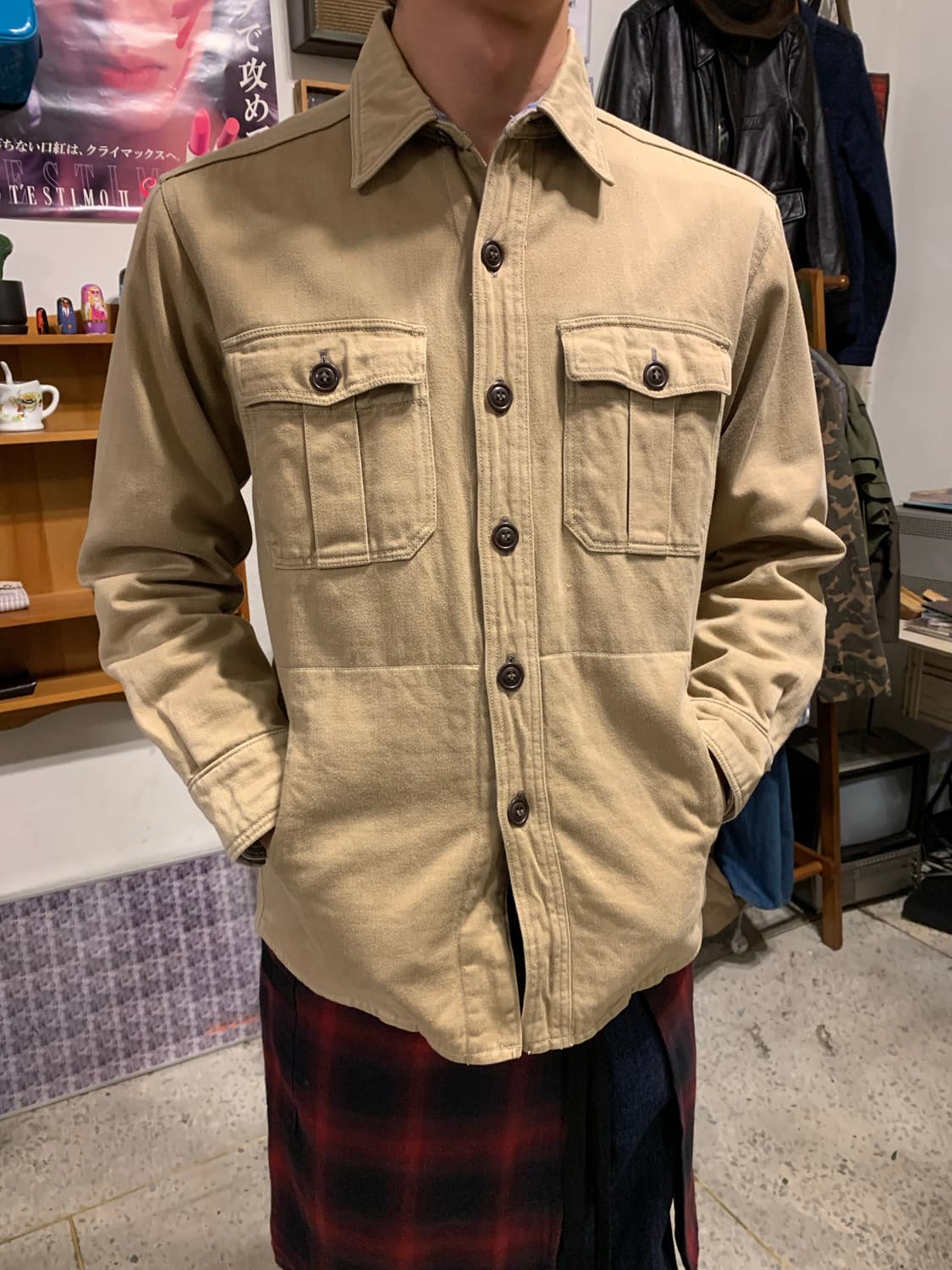 할리우드랜치마켓 베이지 패치워크 체크 자켓 상품이미지1