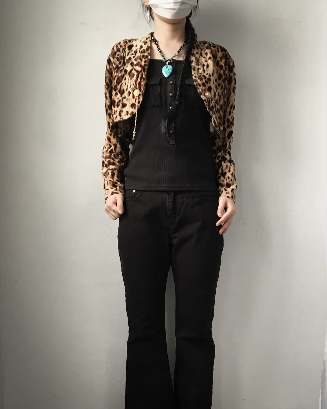 Fake fur leopard pattern bolero 상품이미지1