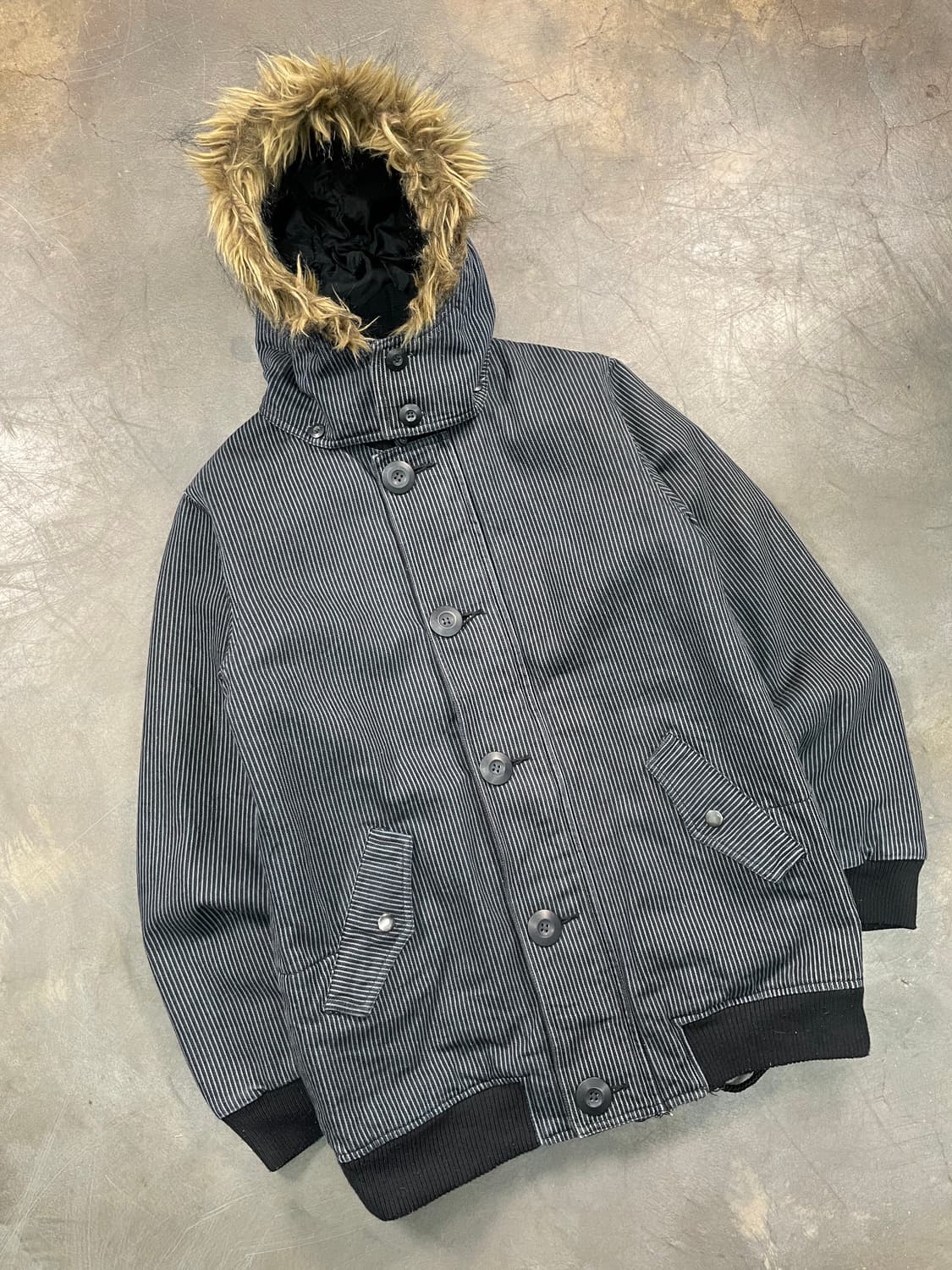 빈티지 스트라이프 퍼 후드 자켓 상품이미지2