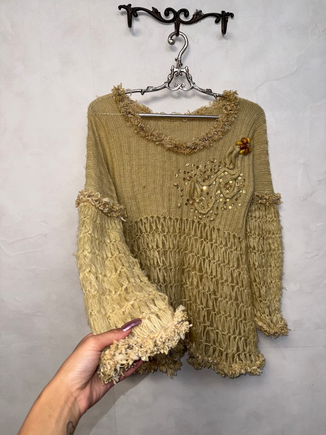 Beige grunge fairy beads detail knit 상품이미지5