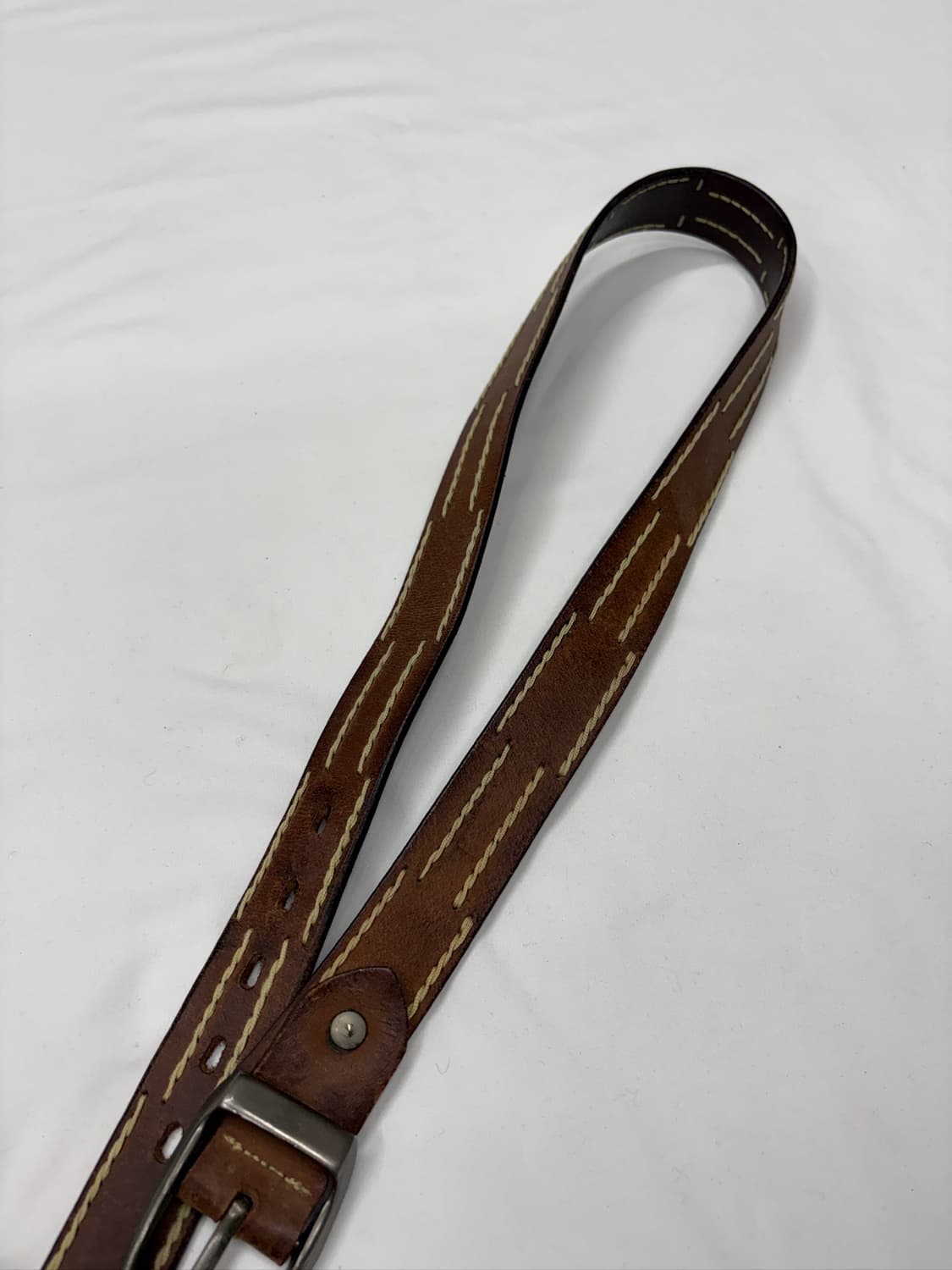 빈티지 웨스턴 브라운 스티치 레더 벨트 상품이미지3