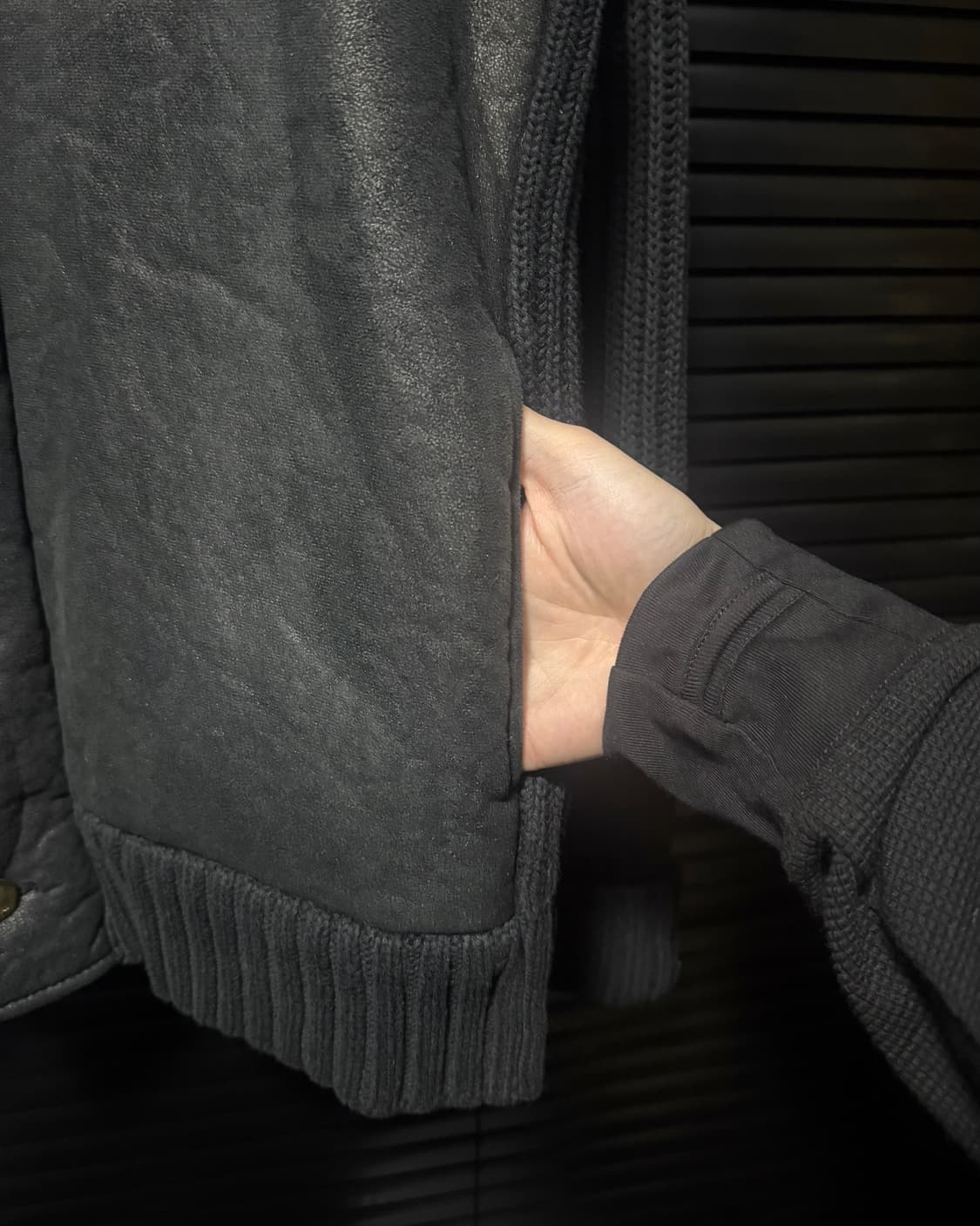 아르마니 블랙 레더 가죽 스웨터 니트 하이넥 가디건 집업 락 고스펑크 상품이미지4