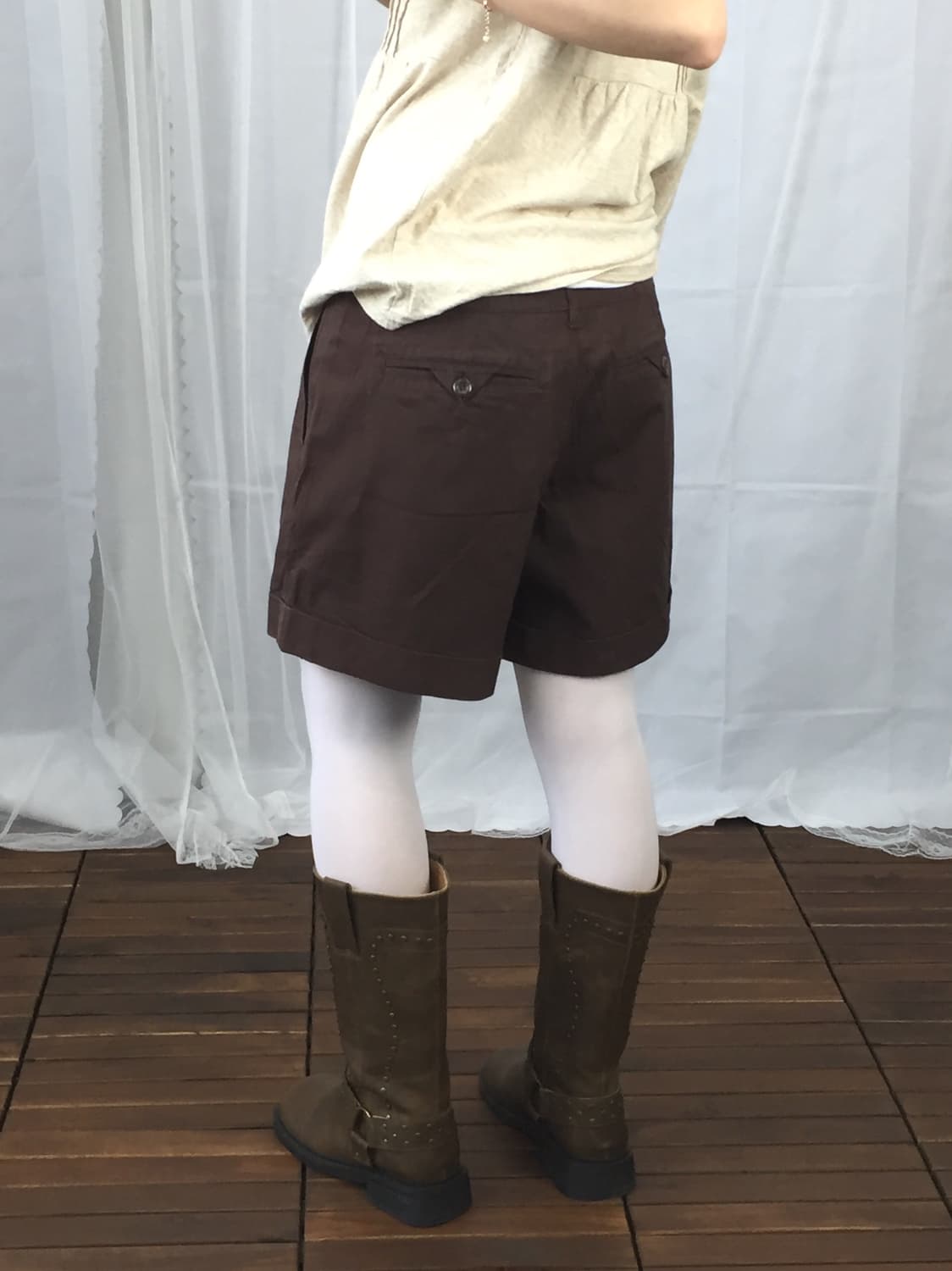 'Grove' Brown Cotton Shorts 상품이미지3