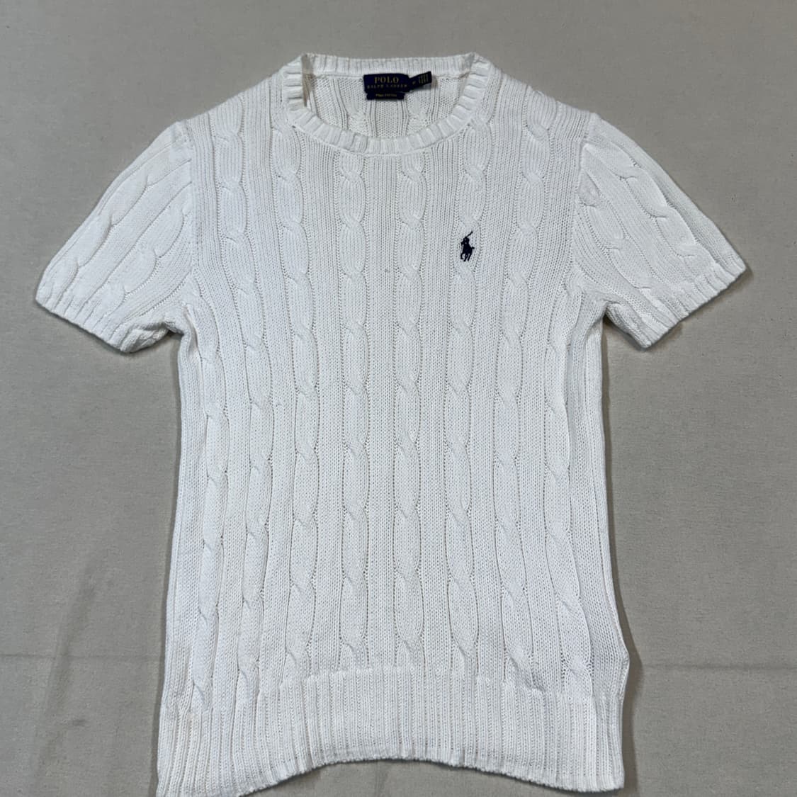 M) 폴로 랄프로렌 피마코튼 케이블 반팔 니트 화이트 상품이미지2