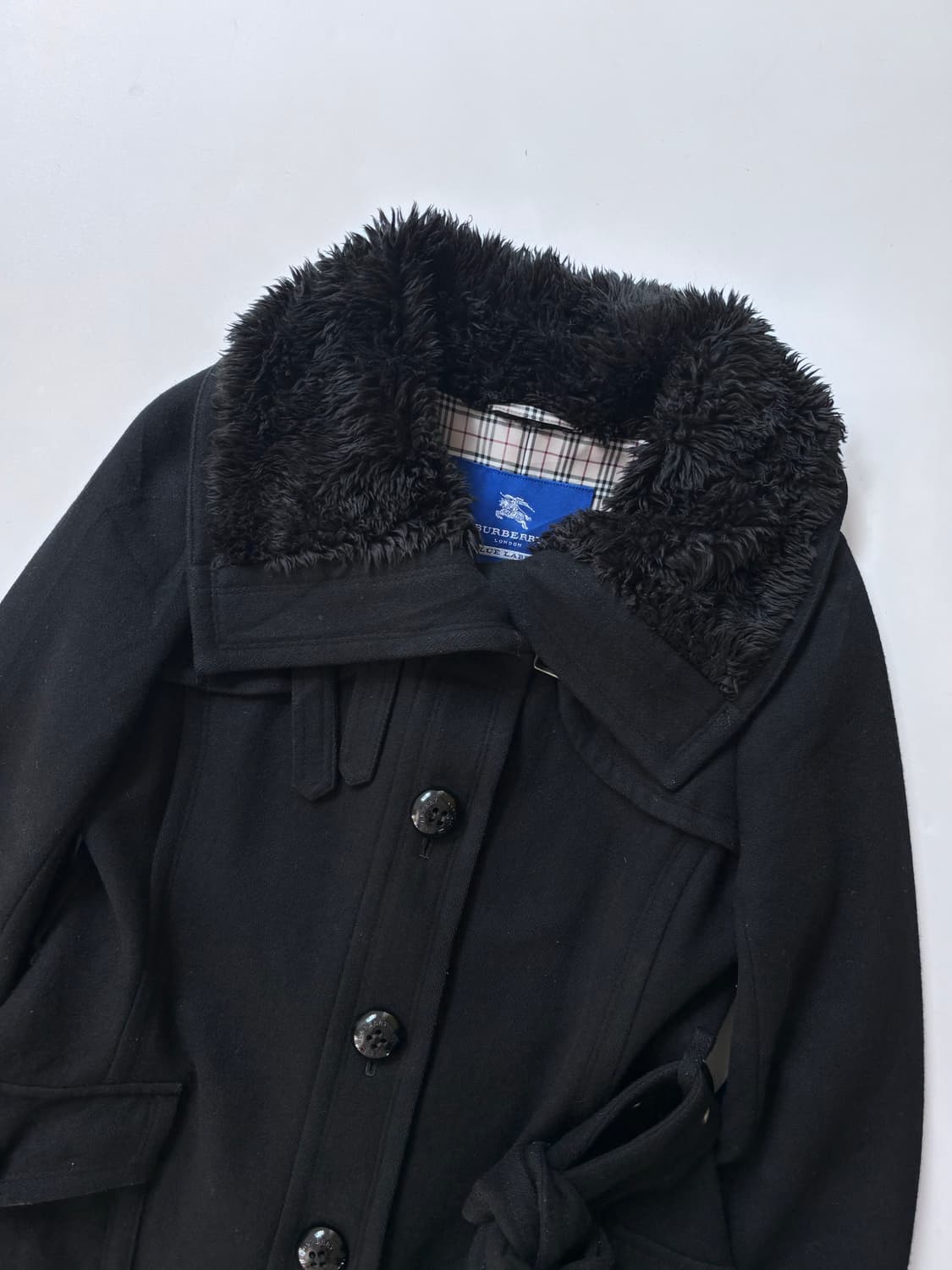 Burberry 버버리 블루라벨 퍼 숄카라 블랙 울 코트 상품이미지3