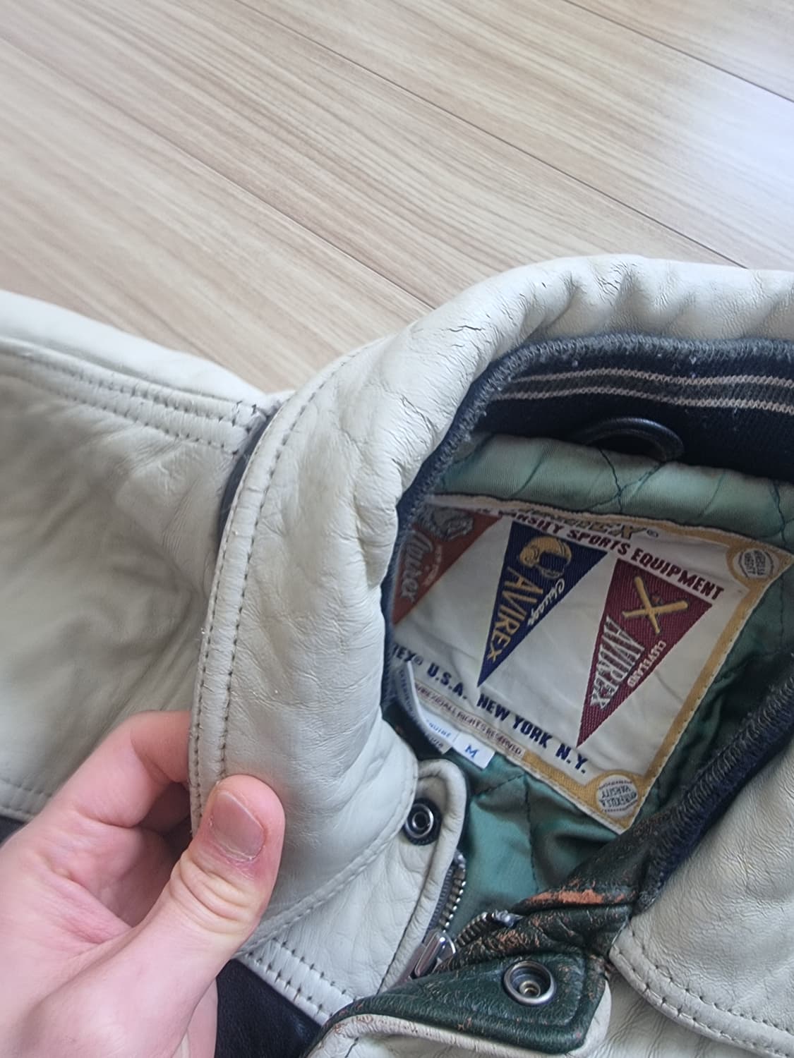 90~00s 아비렉스 와일드베어 레더 바시티 자켓 상품이미지9