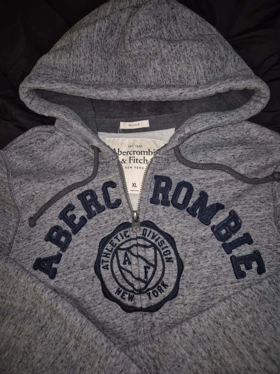 아베크롬비 머슬핏 그레이 네이비 후드집업 XL 상품이미지1