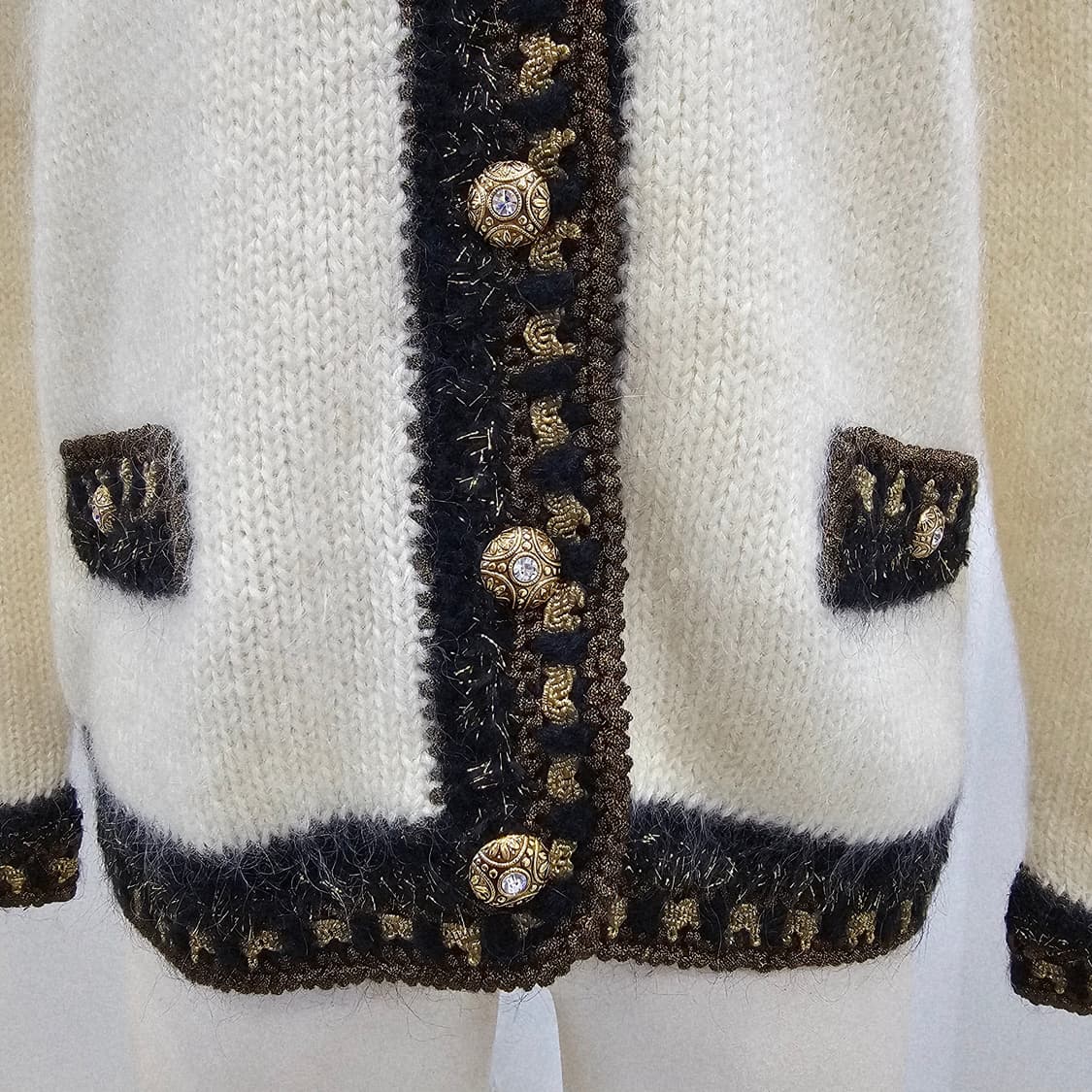 아이보리 트위드 배색 골드버튼 울 가디건 자켓 상품이미지5