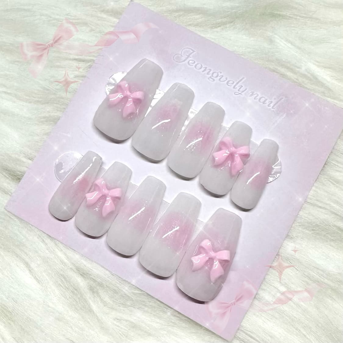 발레코어🎀 화이트핑크 블러 치크 수제네일팁 상품이미지1