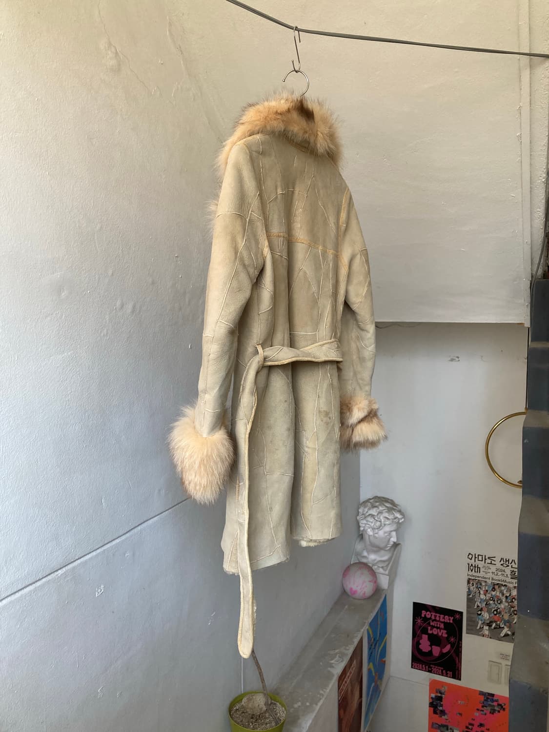 y2k 가죽 패치워크 롱 퍼 코트 상품이미지9