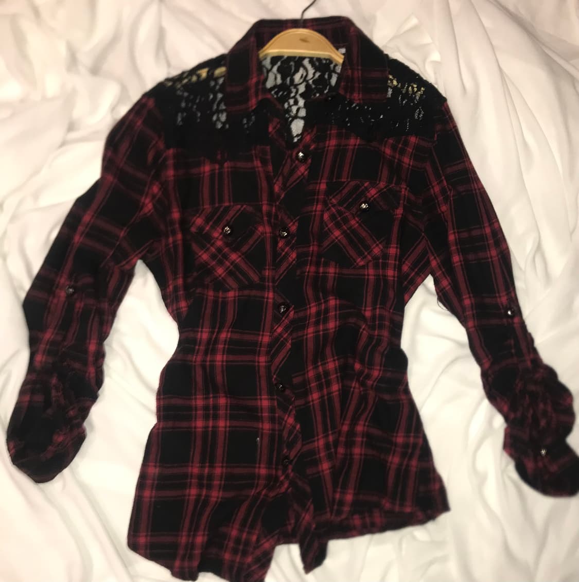 펑크 체크 레이스 셔츠 상품이미지1