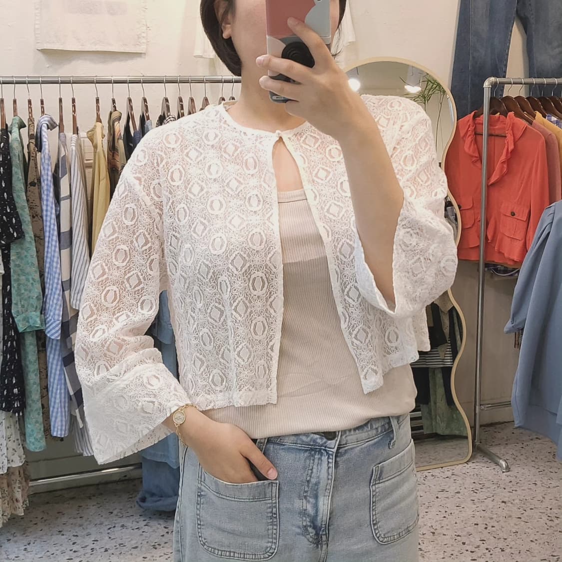 La vague ďetoiles 화이트 레이스 가디건 상품이미지2