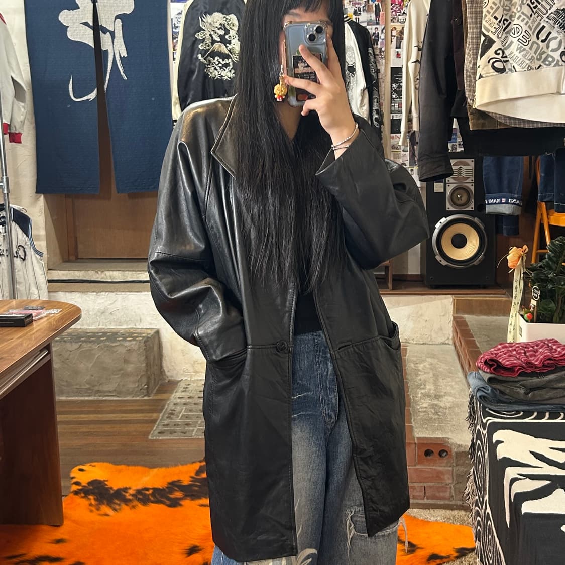 JPN 리얼레더 원버튼 가죽 코트 상품이미지2