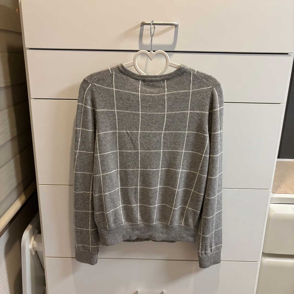 일본 빔즈하트 BEAMS 회색 체크 울혼방 가디건 상품이미지6