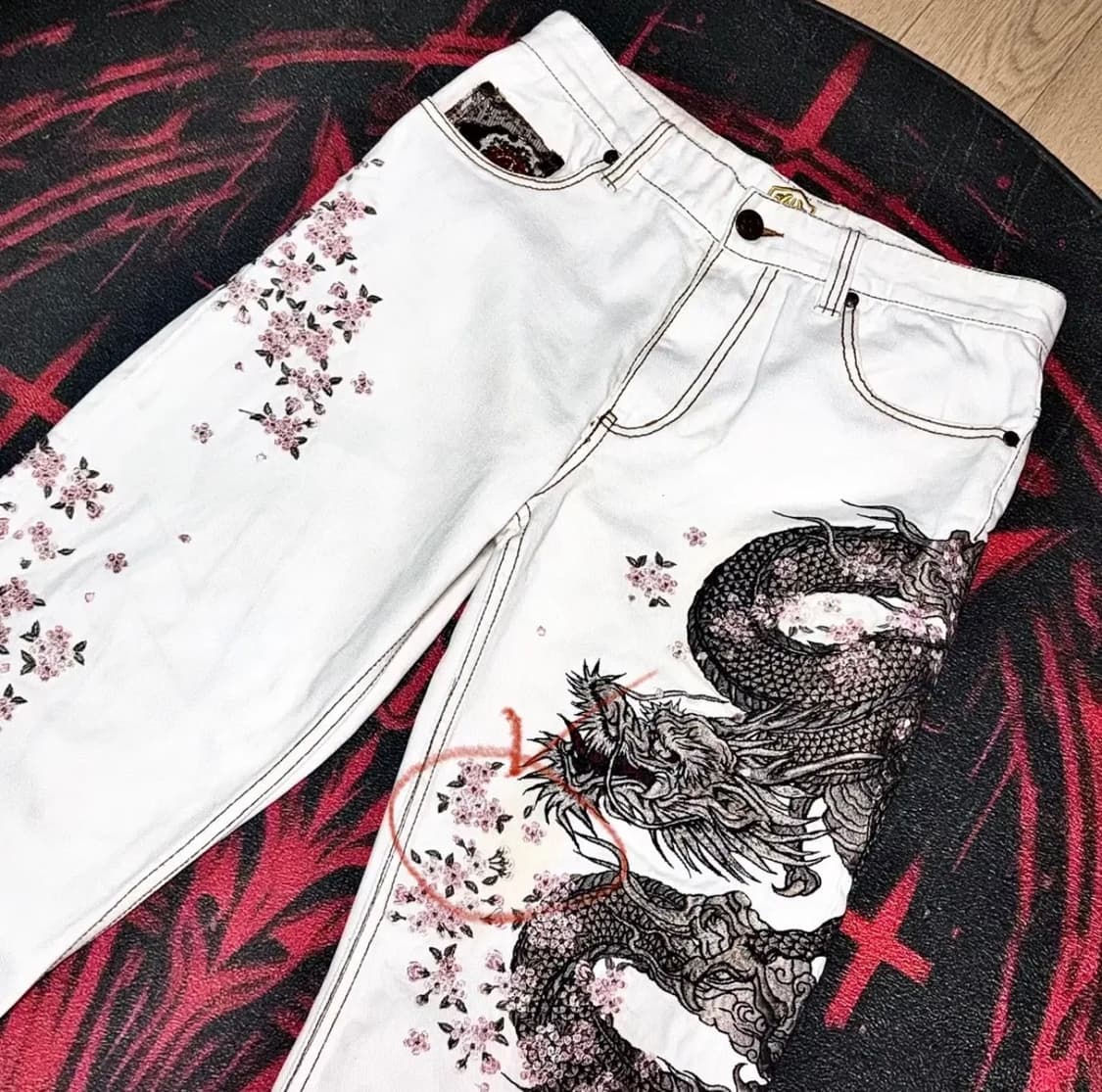 VINTAGE 사쿠라 용 자수 팬츠 바지 상품이미지3