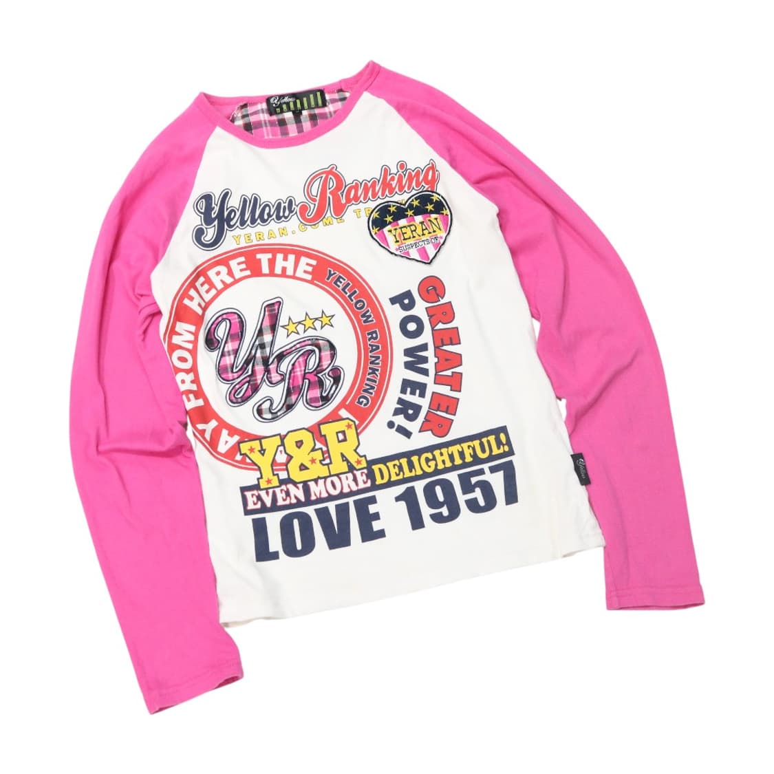 옐로우 랭킹 핑크색 레글런 긴팔 티셔츠 상품이미지1