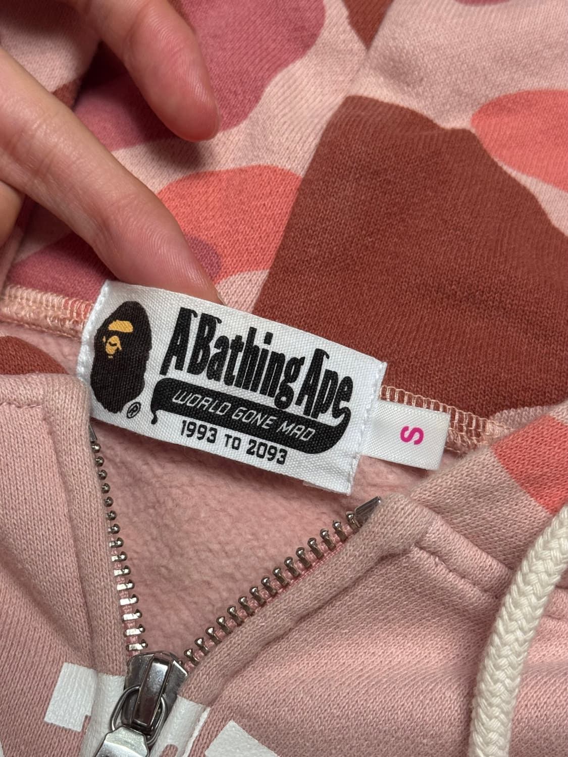 (w) 베이프 퍼스트 카모 컬리지 집 후드 핑크 상품이미지3