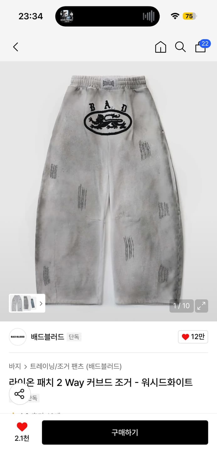 배드블러드 라이온 패치 집업 팬츠 상품이미지3