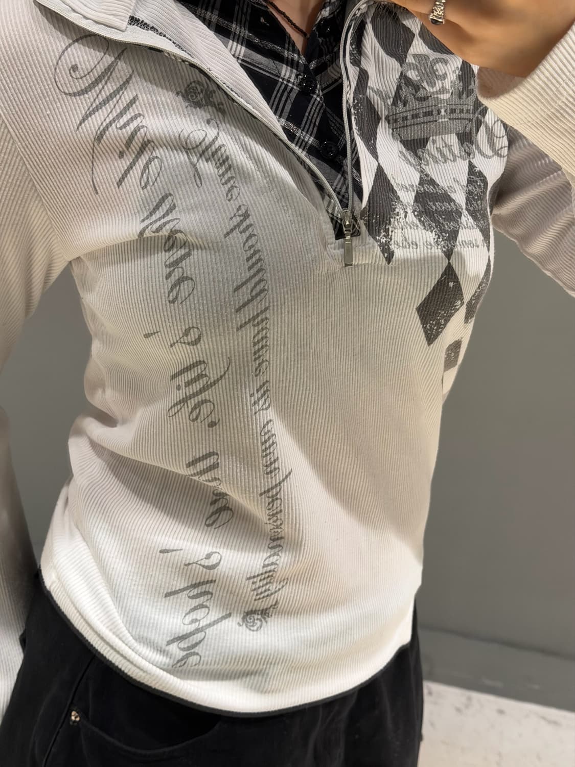 layered collar detail printing sleeve 상품이미지5