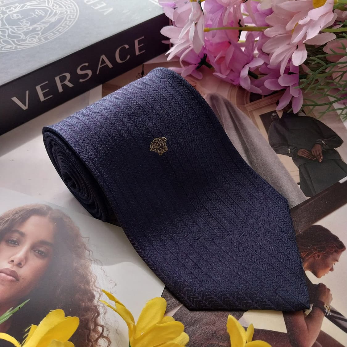 지아니 베르사체 실크 네이비 자카드 넥타이 9.5cm A+등급 K2557 상품이미지4