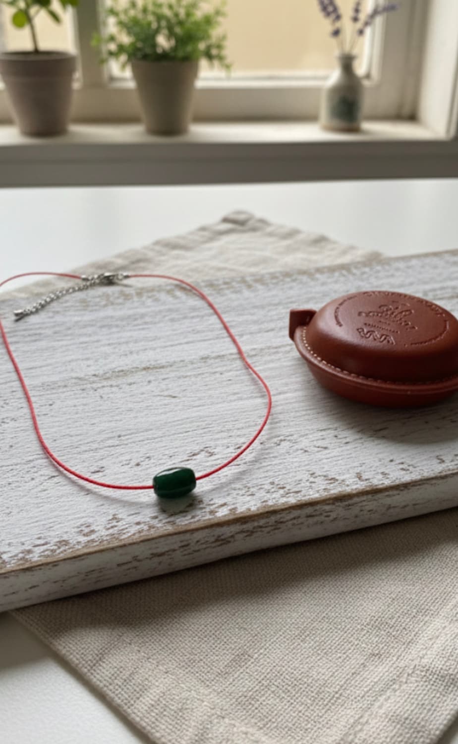 [핸드메이드] 그린 원석 레드 코드 목걸이 상품이미지1