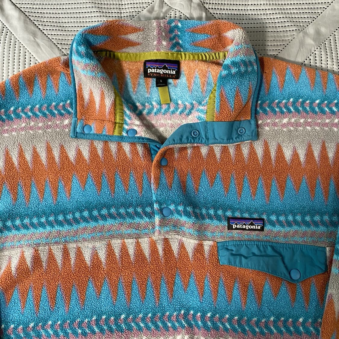 20FW 파타고니아 신칠라 스냅-티 플리스 풀오버 오렌지 스카이블루 상품이미지2