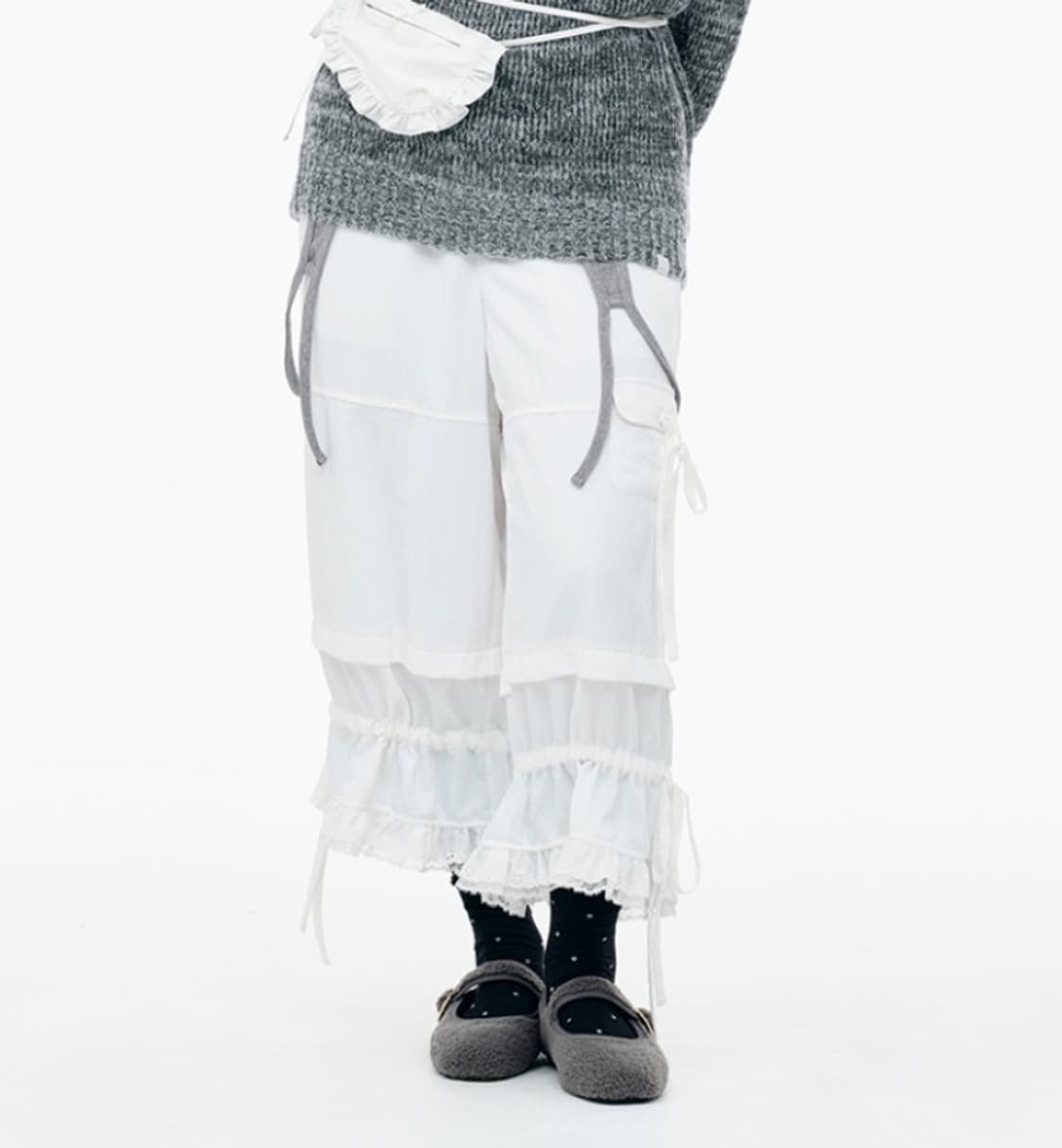 뚜오미오 RIBBON MIDI PANTS 1사이즈 리본 미디 팬츠 7부 상품이미지2