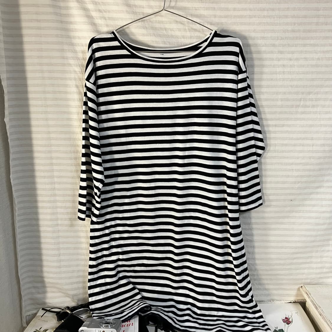 빈티지 블랙 스트라이프 원피스 티 998 y2k 스트릿 갸루 펑키 일본빈 상품이미지1