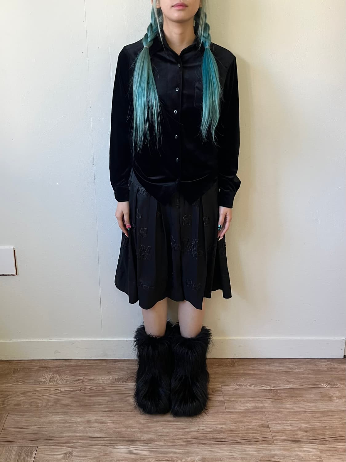 lovelivelife 블랙 벨벳 셔츠 상품이미지7