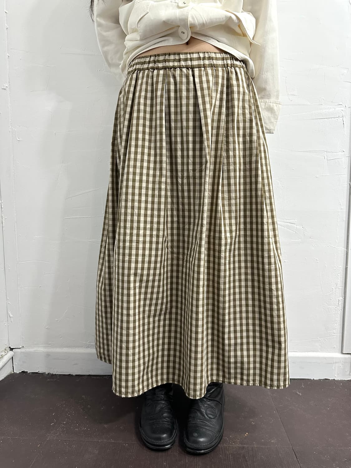 brown check long skirt 상품이미지1