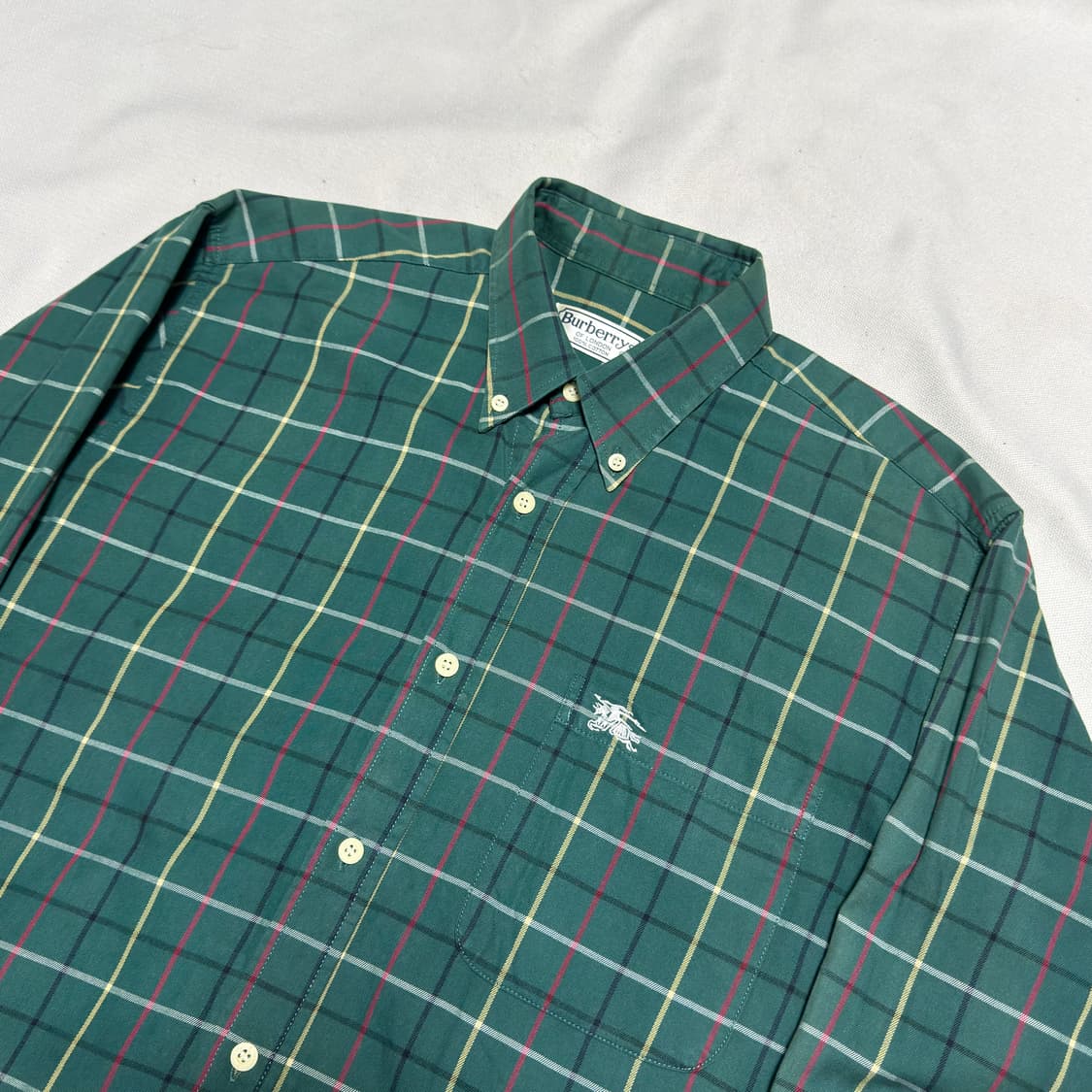 L 버버리 체크무늬 그린 코튼 셔츠 상품이미지1