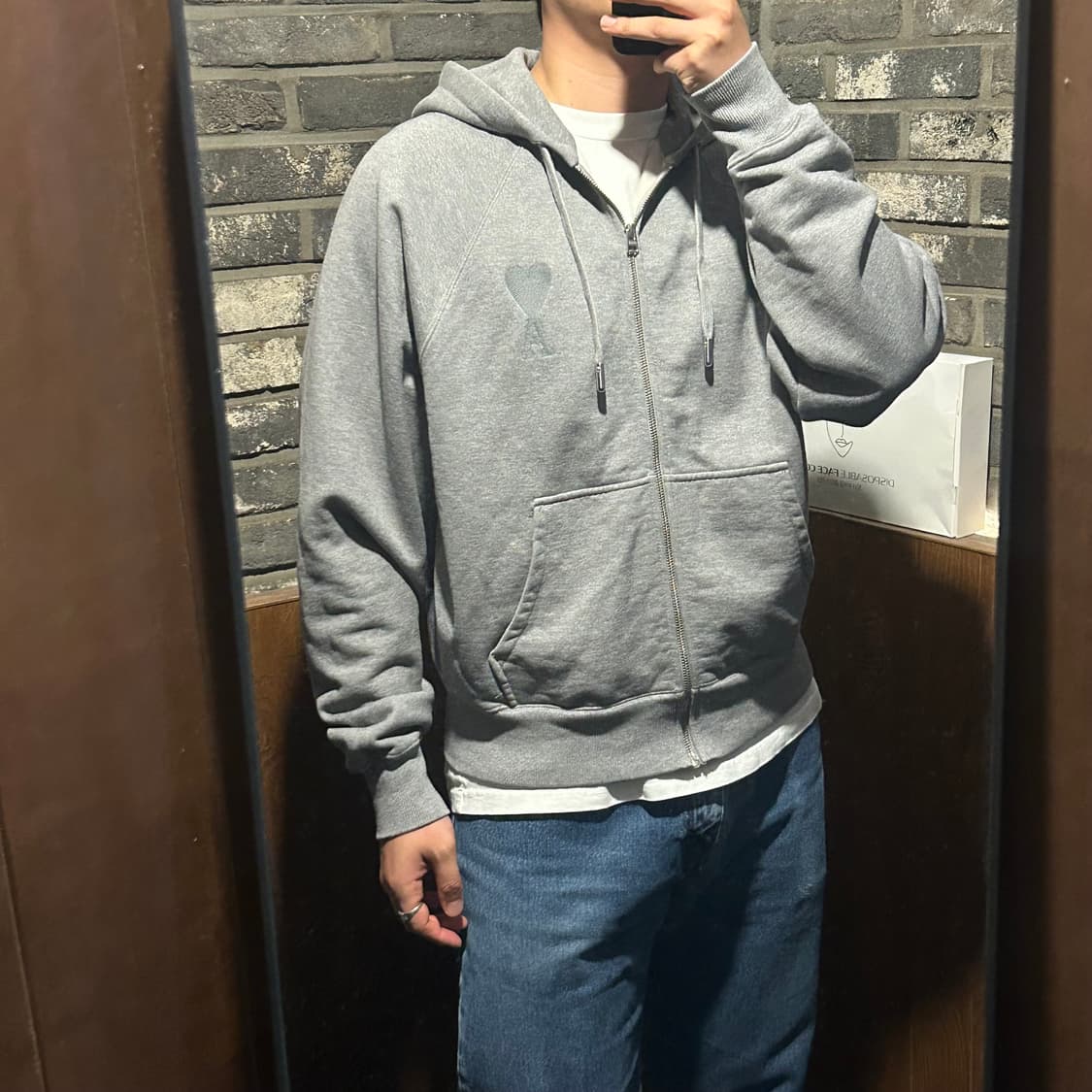 L) 아미 AMI 빅하트 자수 후드집업 그레이 상품이미지10