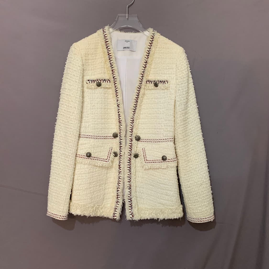 82 OBZEE 오브제 아이보리 브레이드 트리밍 트위드 자켓 상품이미지2