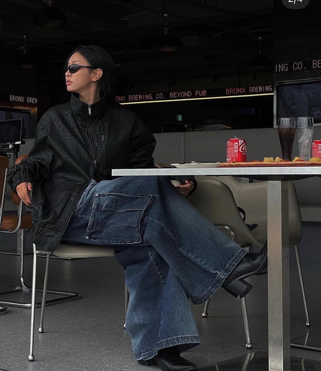 새상품) 트리밍버드 하이넥 크랙 레더 블루종 가죽 자켓 블랙 상품이미지6