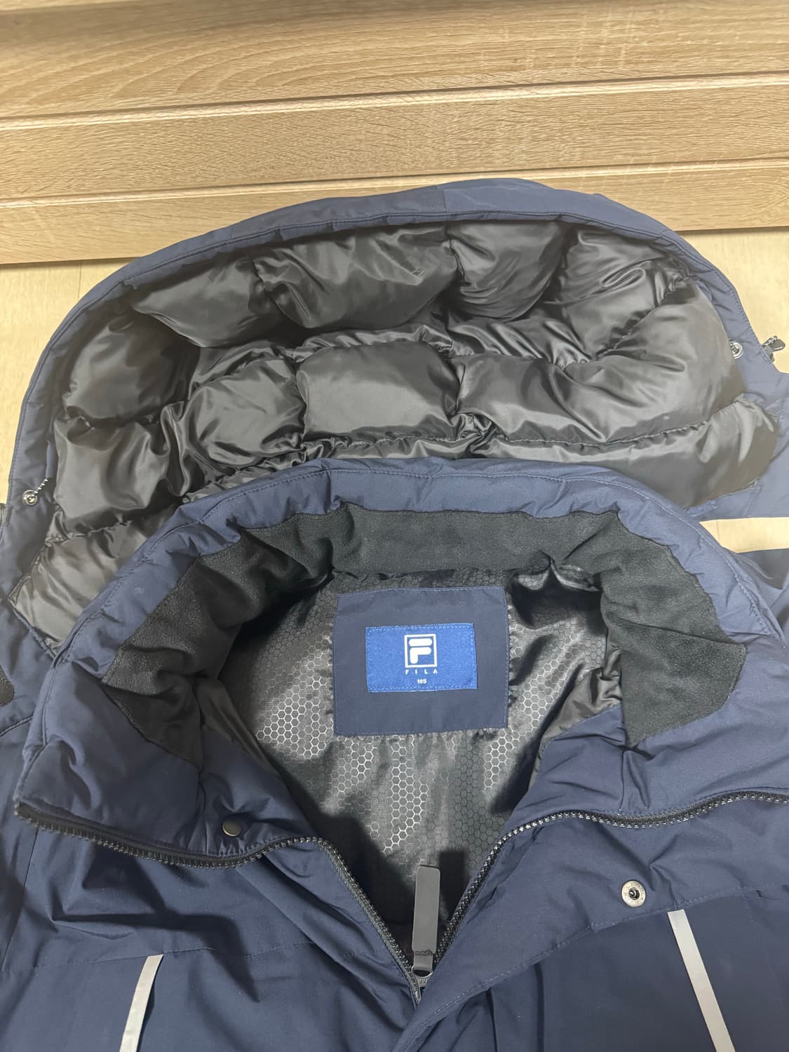 (105)휠라 헤비 벤치 롱다운 패딩 점퍼 네이비 상품이미지5