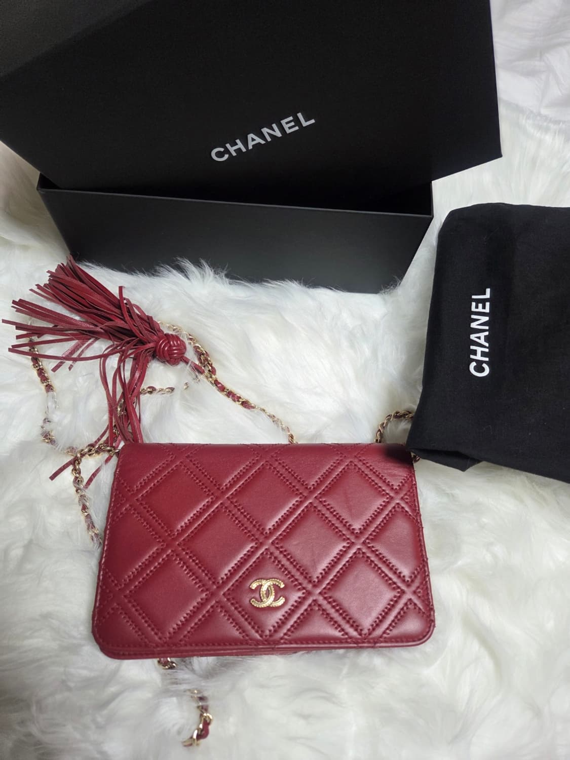샤넬 체인 숄더백 버건디 태슬 (풀박) woc 상품이미지1
