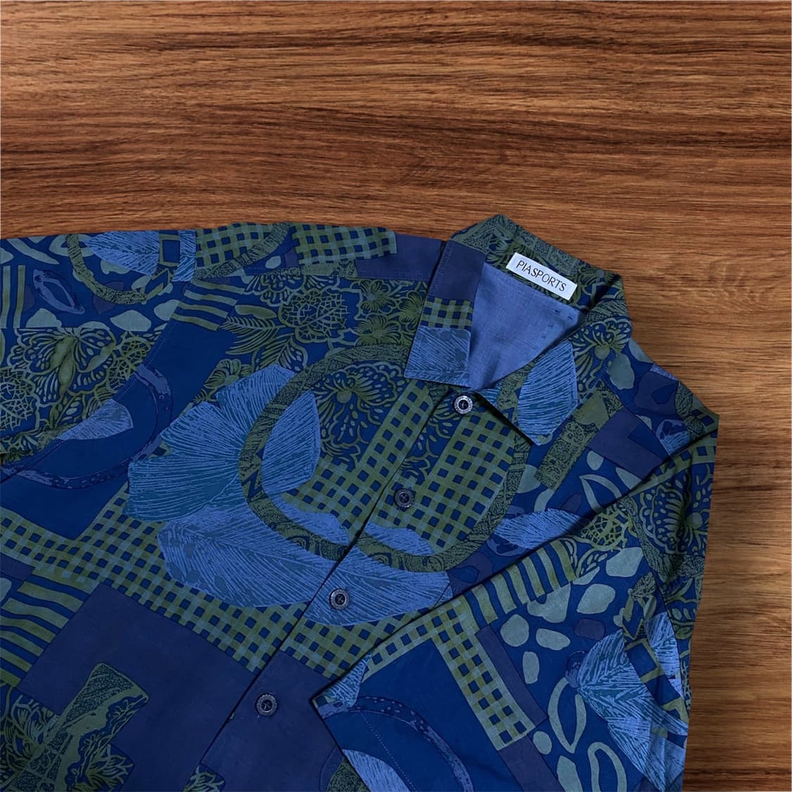 일본 Vintage Green Patchwork Shirt-free 상품이미지2